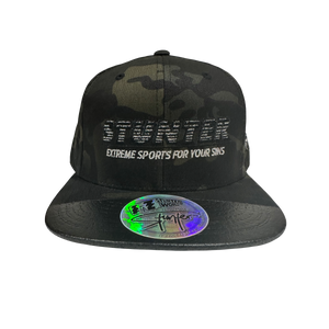 STUNTER WORLD "RED FLAG CONNOISSEUR" Silicone Brim Tip Snapback (Night Camo)
